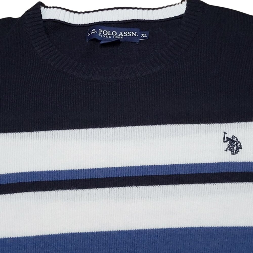 U.S. Polo Assn Polo Sweater Long Sleeve Cotton Blue Striped Mens XL Pony